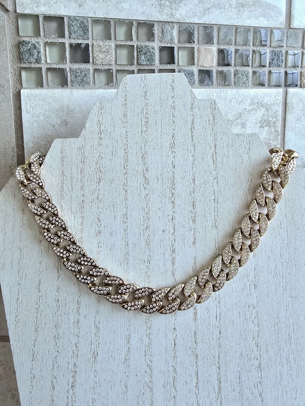 Gold Crystal Cuban Link Necklace - Women's Fashion Jewelry